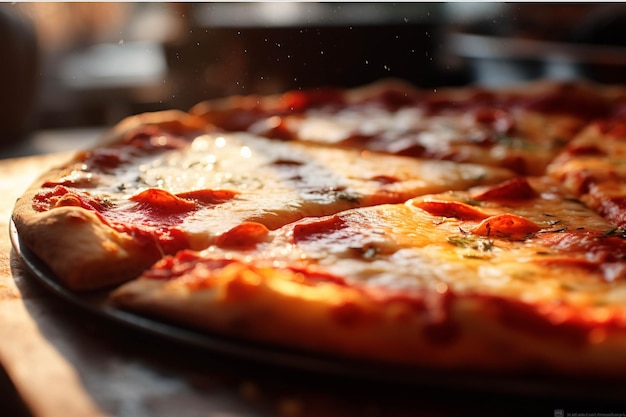 Pepperoni pizza with mozzarella cheese tomatoes and basil on black background