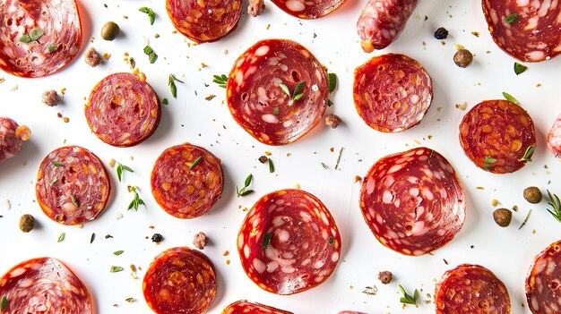 Photo pepperoni and sausage slices displayed against a white background