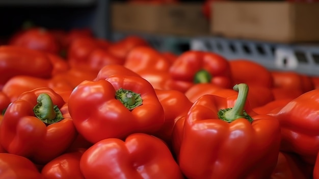 Peppers on the counter of a vegetable farm eco market Generative Ai