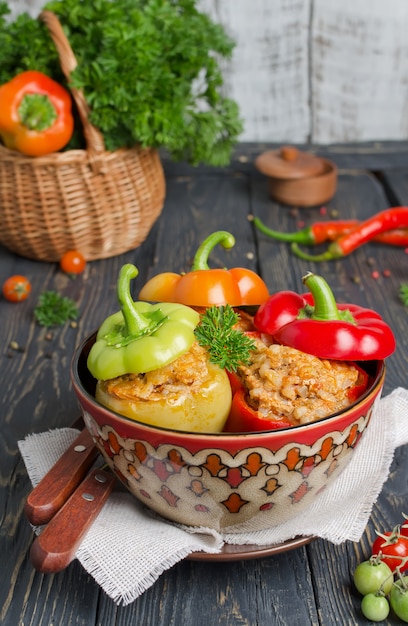 Peppers stuffed with rice and meat