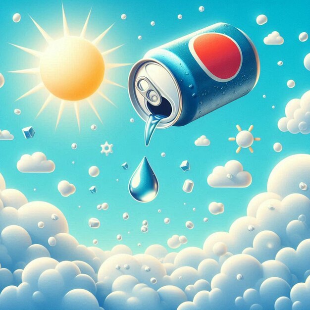 a pepsi can with the sun and clouds in the background