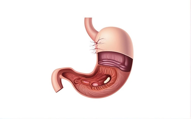 Photo peptic ulcer in stomach with detailed layers visualization vector illustration cartoon style