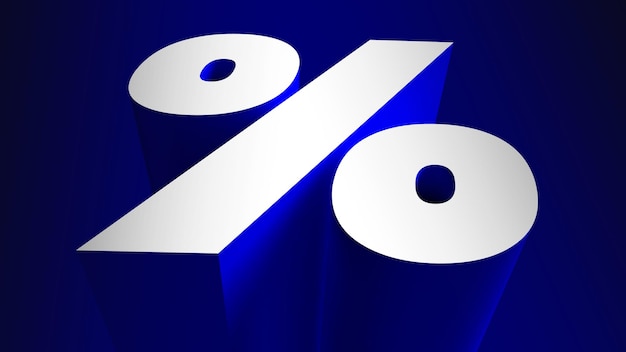 Percent 3d sign on navy blue background Promotions price reduction Embossed white mark