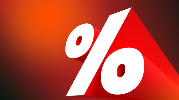 Percent 3d sign spotlight on red background Perpective embossed white mark Copy space template