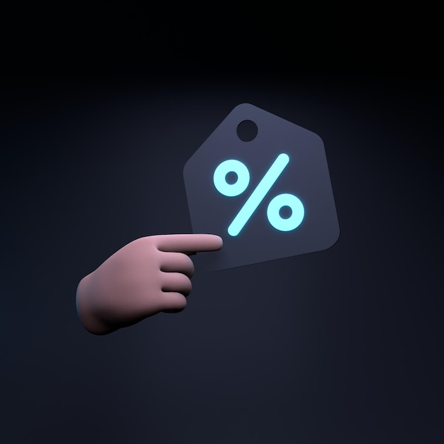 Percent icon Discount sale concept 3d render illustration