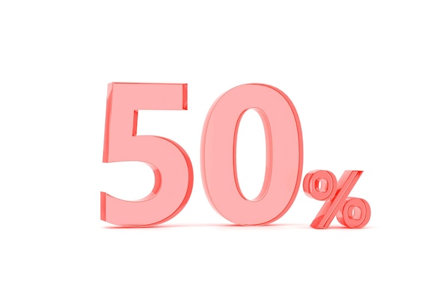 Percentage icon 3D in red glass on white background 3d illustration