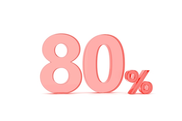 Percentage icon 3D in red glass on white background 3d illustration