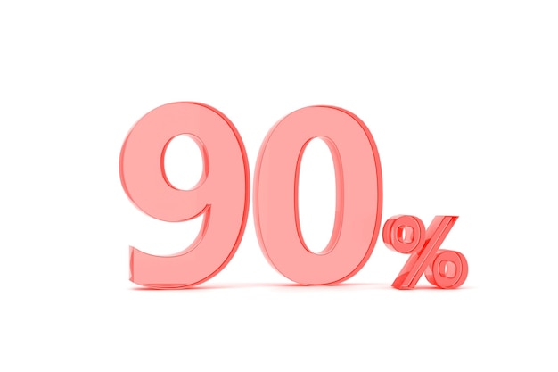 Percentage icon 3D in red glass on white background 3d illustration