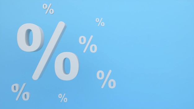 Percentage icon on a light blue backgroundproduct price discount3D rendering