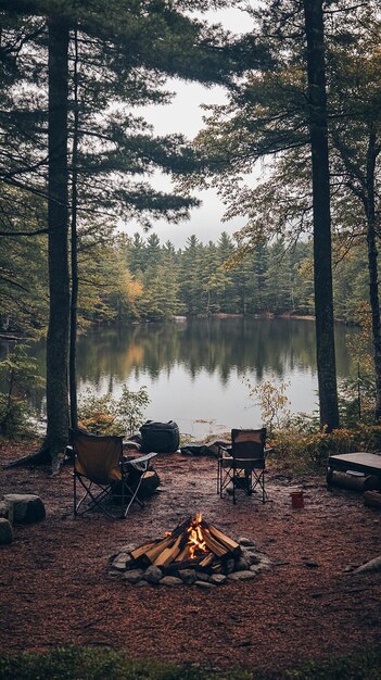 Photo perfect camping spot in a wooded area