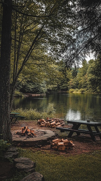 Photo perfect camping spot in a wooded area