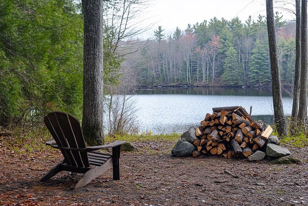 Photo perfect camping spot in a wooded area