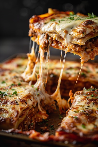 Photo perfect cheese pull in sheet pan lasagna