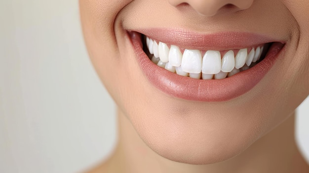 Perfect healthy teeth smile of a woman isolated on a white background