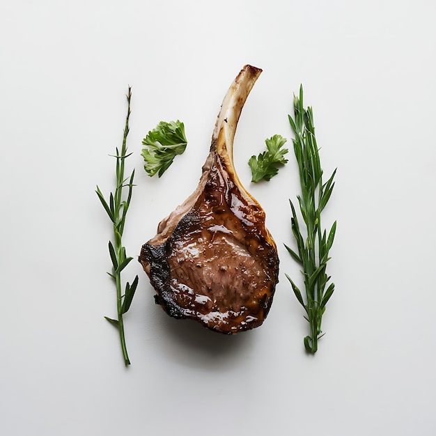 Photo perfectly cooked lamb chop on a pristine white background