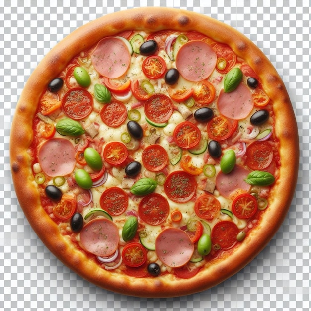 Perfectly Crafted Pizza Delight Salami and Basil on a White Canvas TopView Culinary Art ai image