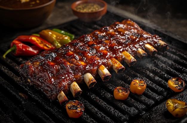 Perfectly Grilled BBQ Beef Ribs with Peppers and Onions