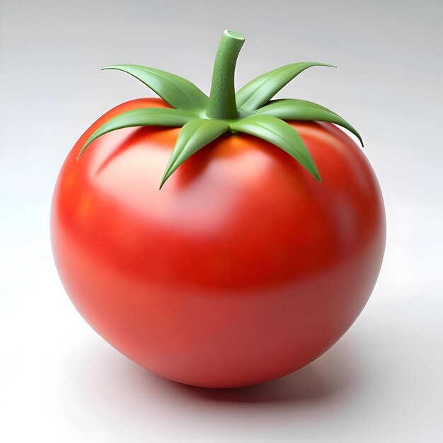 Photo a perfectly ripe red tomato with a green stem and leaves isolated on a white background