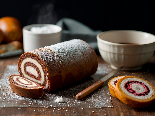 A perfectly rolled Swiss roll cake