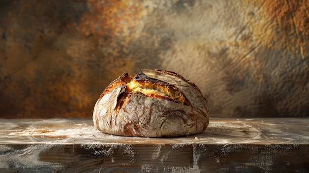 Photo a perfectly round loaf of sourdough bread