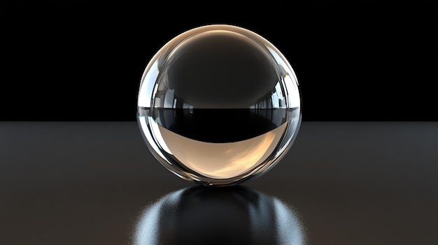 Photo a perfectly smooth glass sphere reflects the surrounding environment on a black background