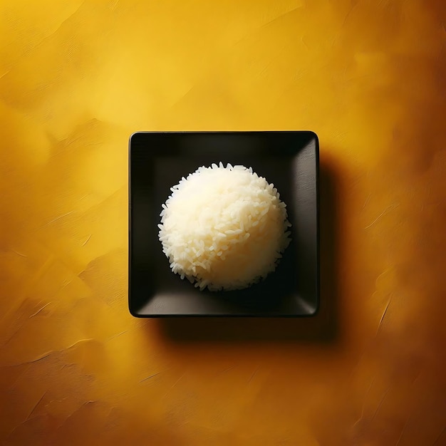 Photo perfectly steamed rice on elegant black plate background