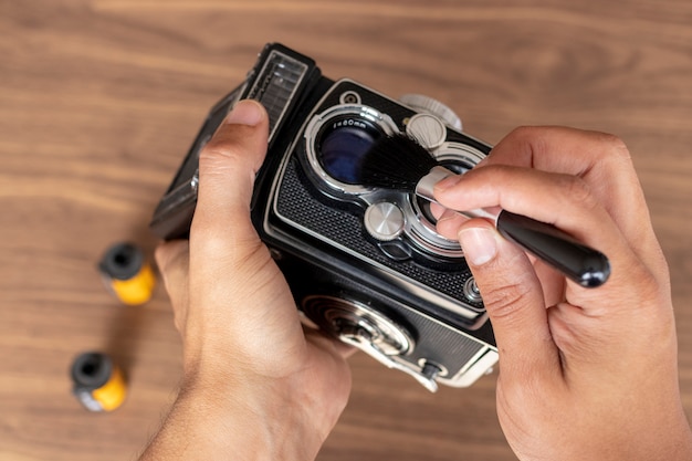 Performing cleaning of vintage photo camera