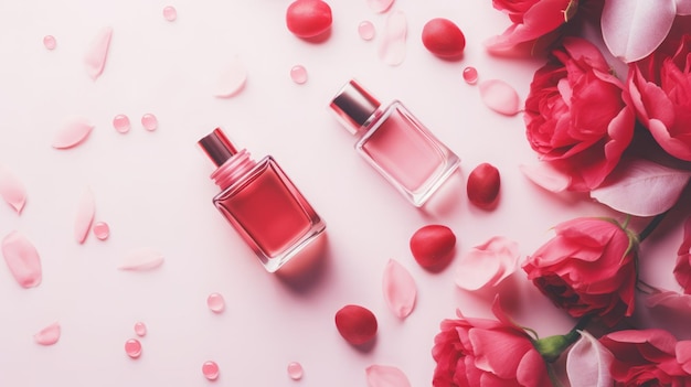 Perfume Bottle Amidst Beautiful Red Roses