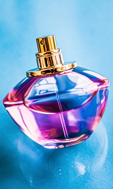 Perfume bottle on glossy background sweet floral scent glamour fragrance and eau de parfum as holida...