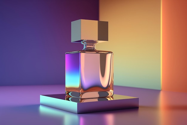 Perfume bottle template Closeup of of sensual gentle perfume mockup on colorful modern background Generative AI