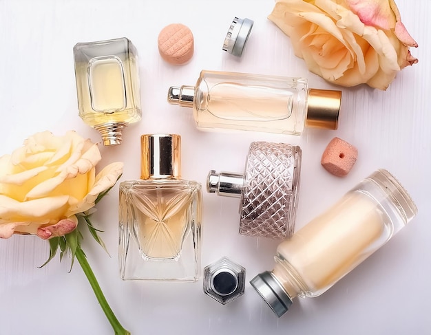 Perfume Bottles Surrounded by Blooming Flowers