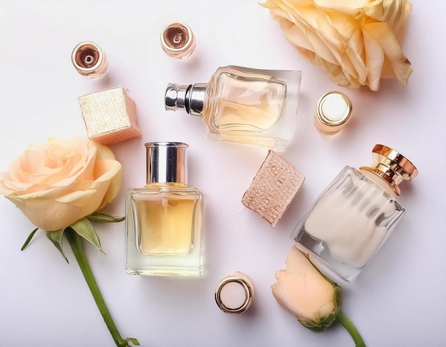 Perfume Bottles Surrounded by a Flower Garden