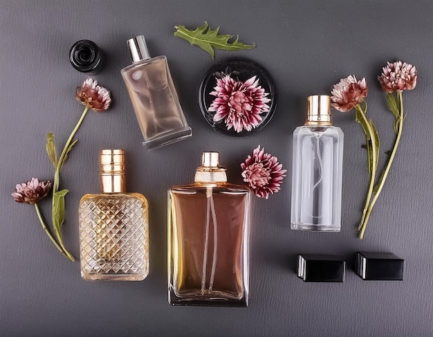 Perfume Bottles Surrounded by Flowers