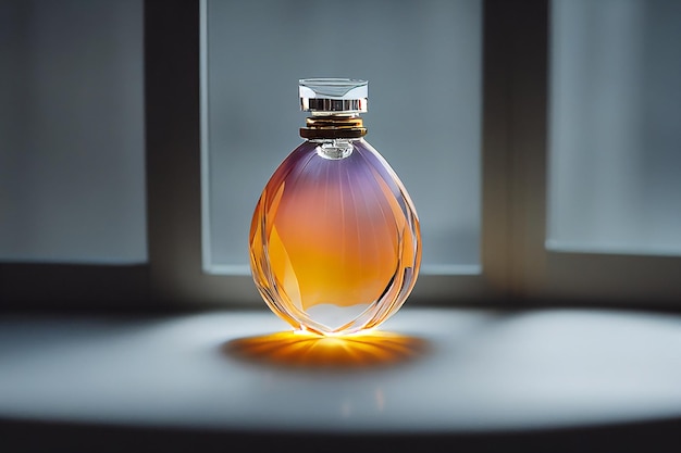 Perfume spray in a glass bottle on beautiful light and elegant backgroundSelective Focus 3D illustration