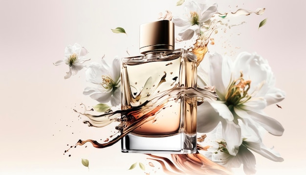 Perfume with floral aroma burst Generative AI