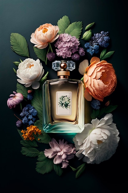 Perfume with floral aroma burst Generative AI