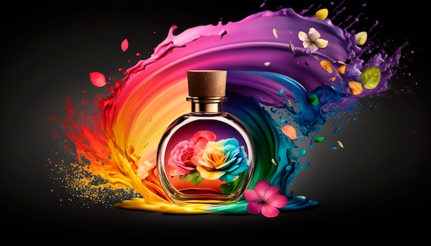 Perfume with floral aroma burst Generative AI