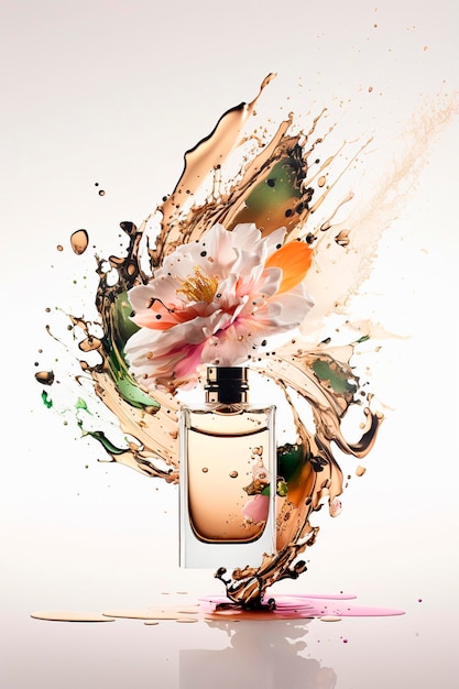 Perfume with floral aroma burst Generative AI