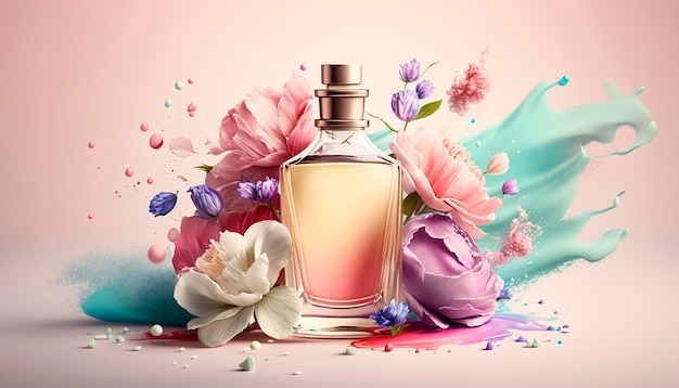 Perfume with floral aroma burst Generative AI