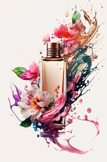 Perfume with floral aroma burst Generative AI