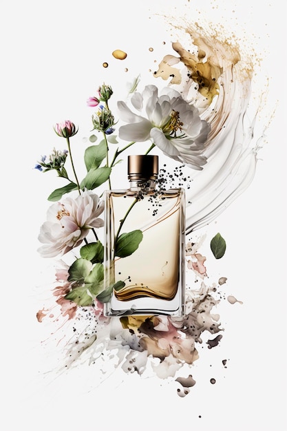 Perfume with floral aroma burst Generative AI