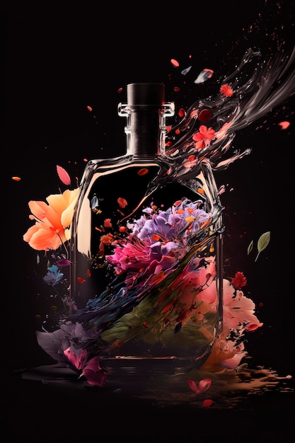 Perfume with floral aroma burst Generative AI