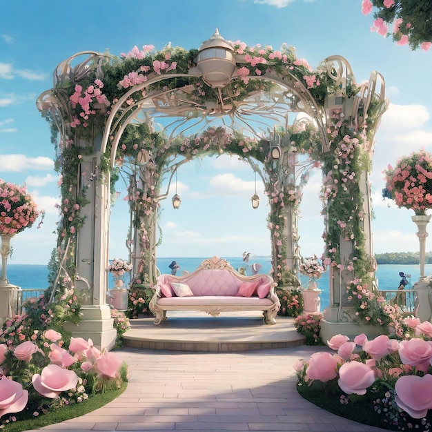 Pergola and Pink Flowers