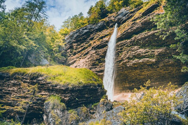 The Pericnik slap or Pericnik Fall is located in Triglav National Park Slovenia It is a big waterfall that falls from the cascade