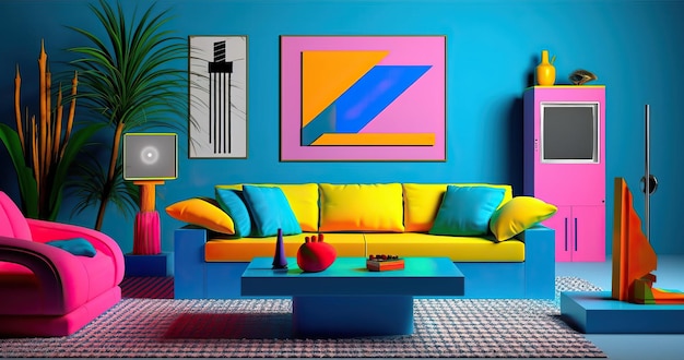 Perky 1980s Disco Living Room Created using generative AI tools