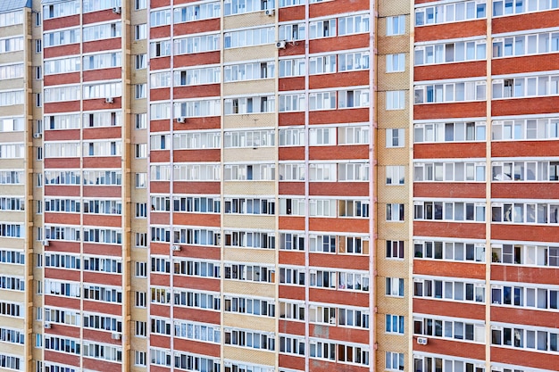 Perm, Russia - October 04, 2020: facade of high-rise multi-storey residential building