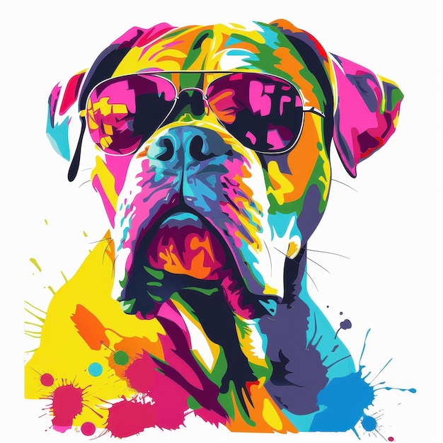 Perro de Presa Canario dog wearing sunglasses in colorful pop art style