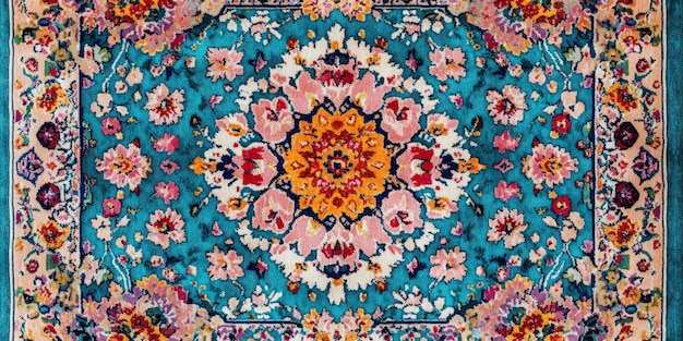 Photo persianinspired carpet with intricate floral patterns on turquoise