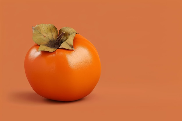 Persimmon close up Vibrant orange isolated background Space for text