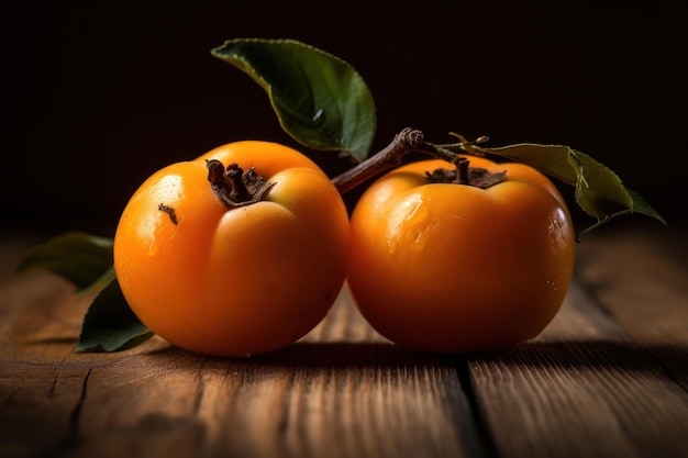 Persimmons on a wooden table